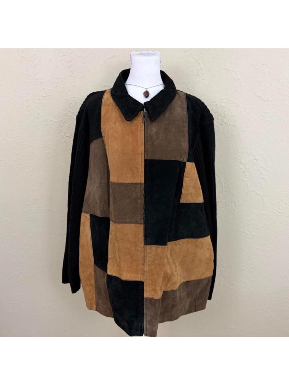 90s suede patchwork plus size boho jacket - Picture 3 of 8